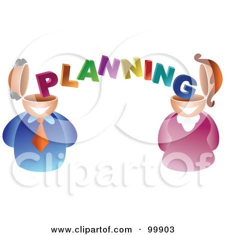 Royalty-Free (RF) Clipart Illustration of a Businses Man And Woman With Planning Brains by Prawny