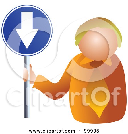 Royalty-Free (RF) Clipart Illustration of a Businessman Holding A Down Arrow Sign by Prawny