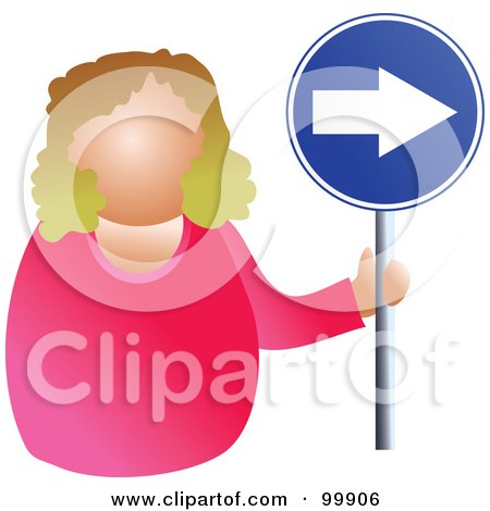 Royalty-Free (RF) Clipart Illustration of a Businesswoman Holding A Right Arrow Sign by Prawny