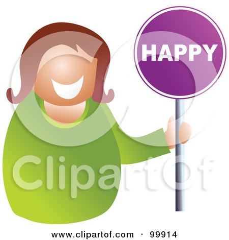 Royalty-Free (RF) Clipart Illustration of a Businesswoman Holding A Happy Sign by Prawny