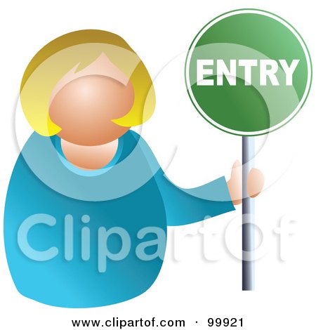 Royalty-Free (RF) Clipart Illustration of a Businesswoman Holding An Entry Sign by Prawny