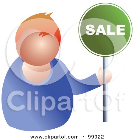 Royalty-Free (RF) Clipart Illustration of a Businessman Holding A Sale Sign by Prawny