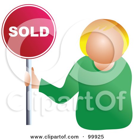Royalty-Free (RF) Clipart Illustration of a Businesswoman Holding A Sold Sign by Prawny
