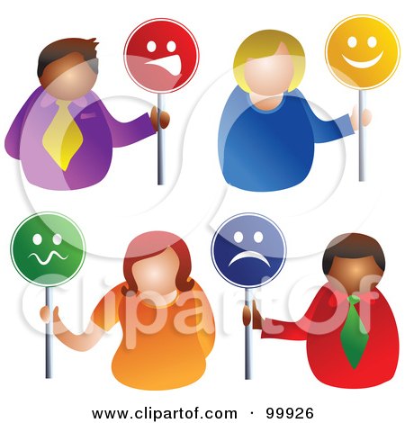 Royalty-Free (RF) Clipart Illustration of a Digital Collage Of Business Men And Women Holding Face Signs by Prawny