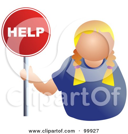 Royalty-Free (RF) Clipart Illustration of a Businesswoman Holding A Help Sign by Prawny