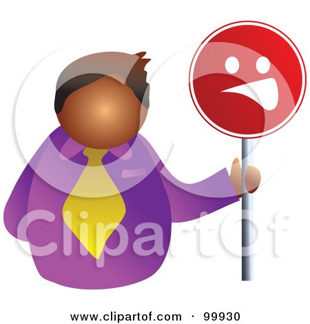 Royalty-Free (RF) Clipart Illustration of a Businessman Holding A Red Face Sign by Prawny