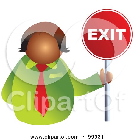 Royalty-Free (RF) Clipart Illustration of a Businessman Holding An Exit Sign by Prawny