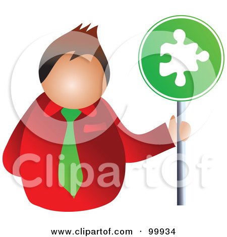 Royalty-Free (RF) Clipart Illustration of a Businessman Holding A Puzzle Sign by Prawny