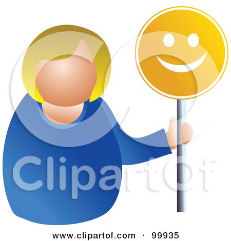 Royalty-Free (RF) Clipart Illustration of a Businesswoman Holding A Happy Face Sign by Prawny