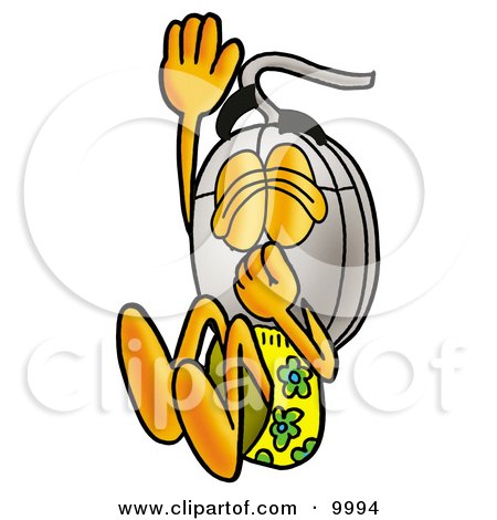 Clipart Picture of a Computer Mouse Mascot Cartoon Character Plugging His Nose While Jumping Into Water by Mascot Junction
