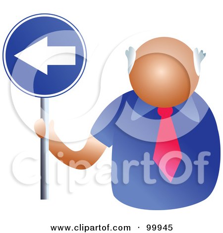 Royalty-Free (RF) Clipart Illustration of a Businessman Holding A Left Arrow Sign by Prawny