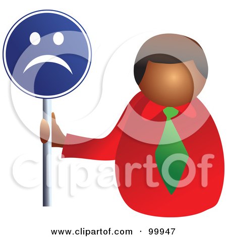 Royalty-Free (RF) Clipart Illustration of a Businessman Holding A Sad Face Sign by Prawny