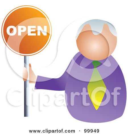 Royalty-Free (RF) Clipart Illustration of a Businessman Holding An Open Sign by Prawny