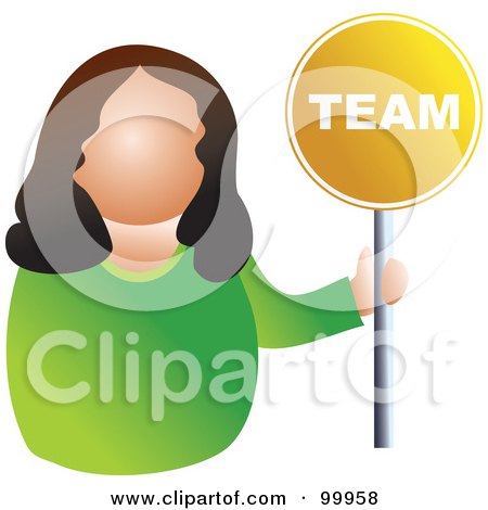 Royalty-Free (RF) Clipart Illustration of a Businesswoman Holding A Team Sign by Prawny