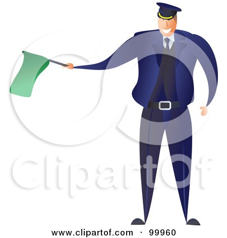Royalty-Free (RF) Clipart Illustration of a Male Station Master Holding A Green Flag by Prawny