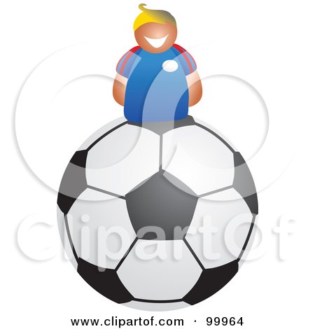 Royalty-Free (RF) Clipart Illustration of a Happy Man On A Soccer Ball by Prawny
