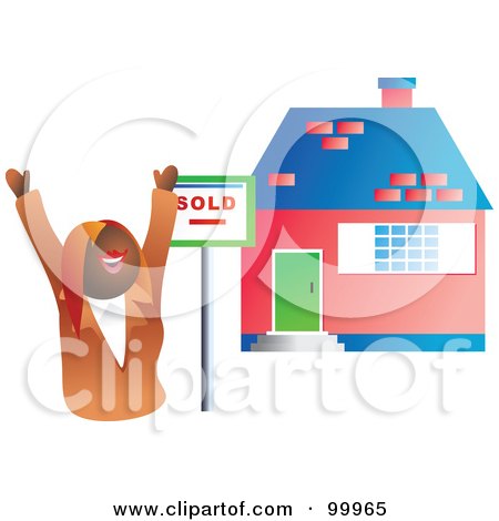Royalty-Free (RF) Clipart Illustration of a Female Realtor Standing By A Sold House by Prawny