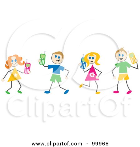Royalty-Free (RF) Clipart Illustration of Stick Children With Cell Phones by Prawny