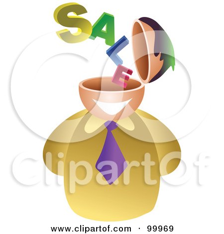 Royalty-Free (RF) Clipart Illustration of a Businessman With A Sale Brain by Prawny