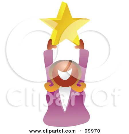 Royalty-Free (RF) Clipart Illustration of a Businesswoman Holding Up A Gold Star by Prawny