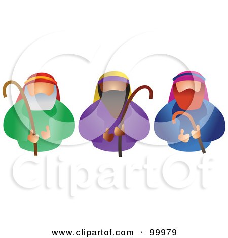 Royalty-Free (RF) Clipart Illustration of Three Shepherds Holding Their Staffs by Prawny