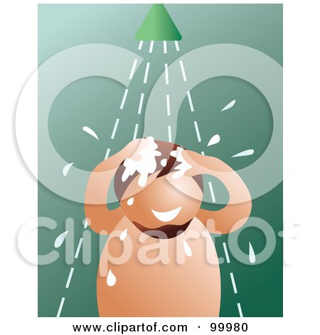 Royalty-Free (RF) Clipart Illustration of a Man Sudsing Up His Hair In A Shower by Prawny