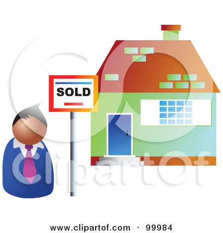 Royalty-Free (RF) Clipart Illustration of a Male Realtor Standing By A Sold House by Prawny