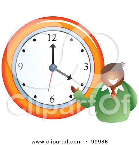Royalty-Free (RF) Clipart Illustration of a Businessman Standing By A Wall Clock by Prawny