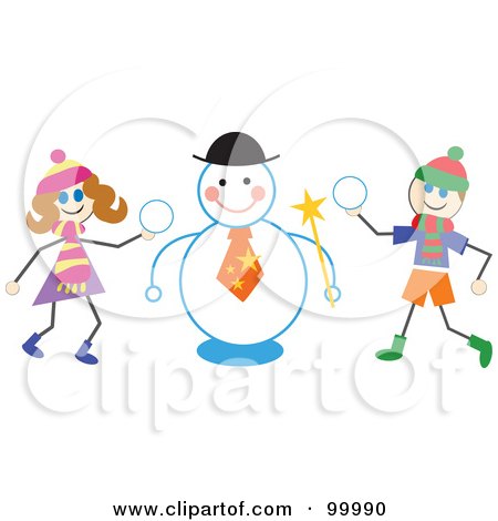 Royalty-Free (RF) Clipart Illustration of Stick Children Making a Snowman by Prawny
