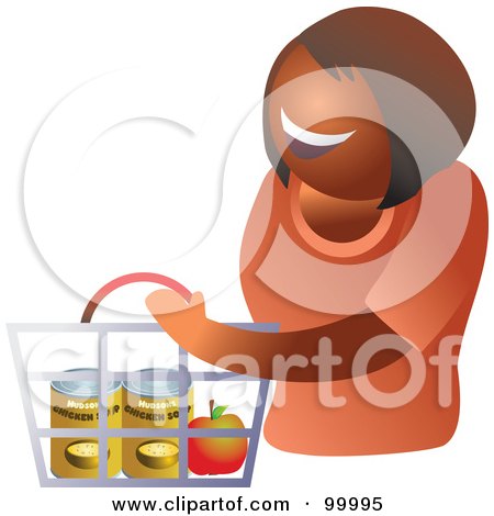 Royalty-Free (RF) Clipart Illustration of a Happy Lady Carrying A Shopping Basket by Prawny