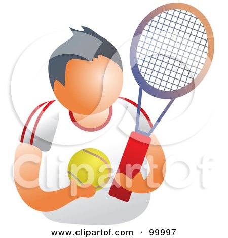 Royalty-Free (RF) Clipart Illustration of a Tennis Player With A Ball And Racket by Prawny