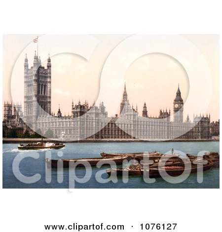 Steamboat on the Thames River, Passing by the Houses of Parliament and the Big Ben Clock Tower in London England UK - Royalty Free Stock Photography  by JVPD