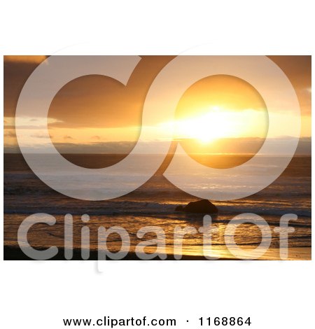 Stock Photo of a Gold Beach Oregon Sunset in Orange Tones - Royalty Free Nature Photography by Jamers