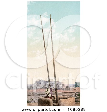 Taos Native American With A Ladder At Taos Pueblo, New Mexico - Free Photochrome Stock Photo by JVPD