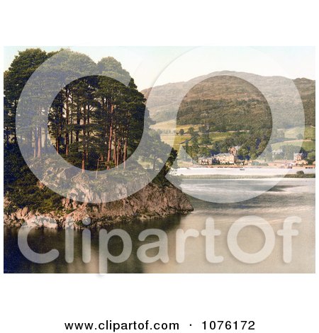 the Waterhead Hotel on the Shore of Lake Windermere With Brathay Rock in the Foreground Lake District Cumbria England UK - Royalty Free Stock Photography  by JVPD