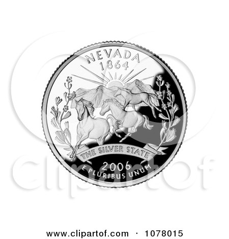 Three Wild Mustangs at Sunset on the Nevada State Quarter - Royalty Free Stock Photography by JVPD