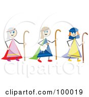 Royalty Free RF Clipart Illustration Of Stick Children Dressed As Shepherds