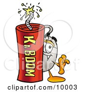 Poster, Art Print Of Computer Mouse Mascot Cartoon Character Standing With A Lit Stick Of Dynamite
