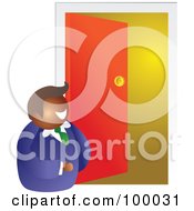 Royalty Free RF Clipart Illustration Of A Salesman Standing At An Open Door