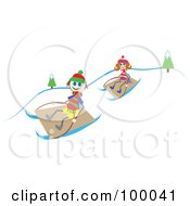 Royalty Free RF Clipart Illustration Of Stick Children Sledding