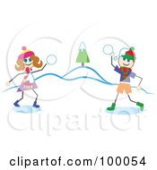Poster, Art Print Of Stick Children Having A Snowball Fight