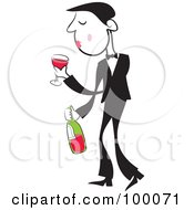 Royalty Free RF Clipart Illustration Of A Man In Black Drinking Red Wine