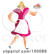Poster, Art Print Of Happy Female Waitress In A Pink Dress