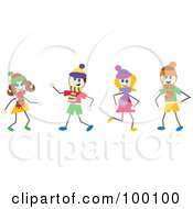 Poster, Art Print Of Royalty-Free Rf Clipart Illustration Of Stick Children Wearing Scarves