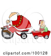 Santa Riding A Trike And Pulling An Elf In A Wagon