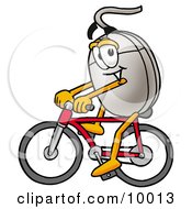 Clipart Picture Of A Computer Mouse Mascot Cartoon Character Riding A Bicycle