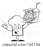 Poster, Art Print Of Outlined Chef Hat Guy Serving Fast Food