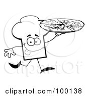 Poster, Art Print Of Outlined Chef Hat Guy Carrying A Pizza
