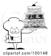 Poster, Art Print Of Outlined Chef Hat Guy Holding A Cake