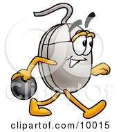 Clipart Picture Of A Computer Mouse Mascot Cartoon Character Holding A Bowling Ball